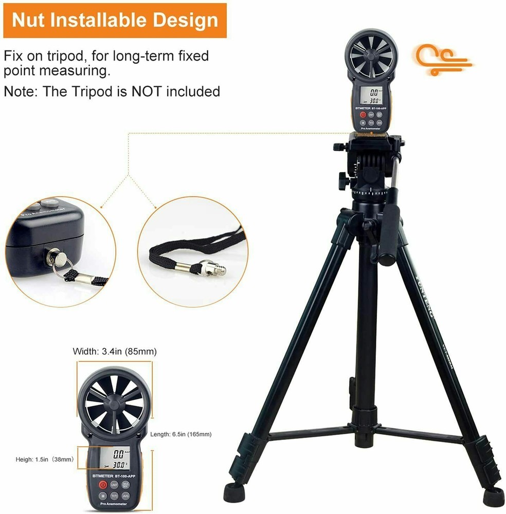 Bluetooth Anemometer Handheld Wireless Anemometer Wind Speed Meter 0.3~30m/s