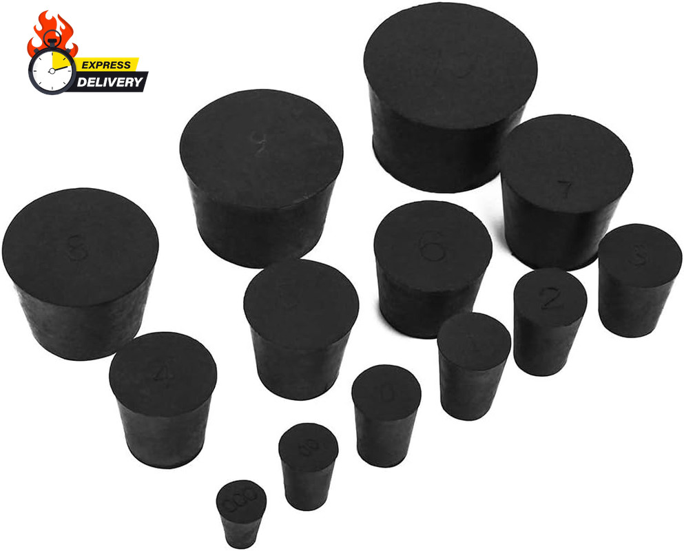 22-Pack (13 Assorted Sizes) 000# -10# Solid Rubber Stoppers