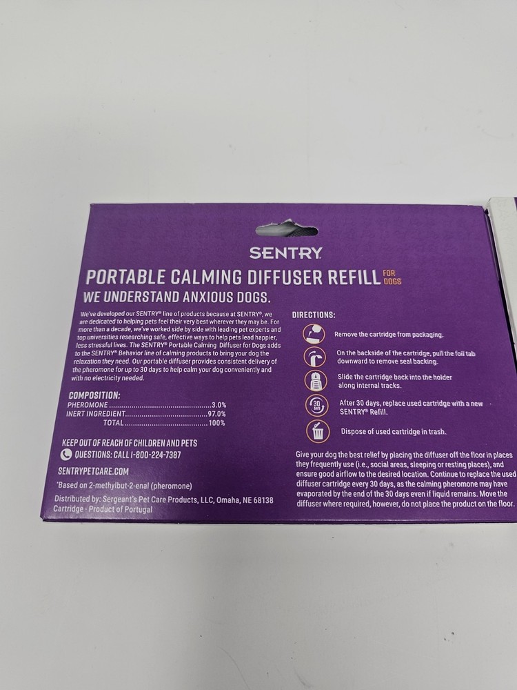 SENTRY Portable Pheromone Calming Diffuser Refill for Dogs 2 Boxes 120 Day Total