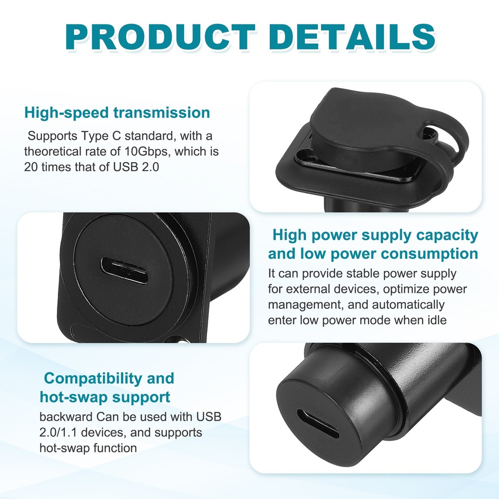 5Pcs Type C Panel Mount Coupler, D-Type USB C Pass Through 10Gbps Black
