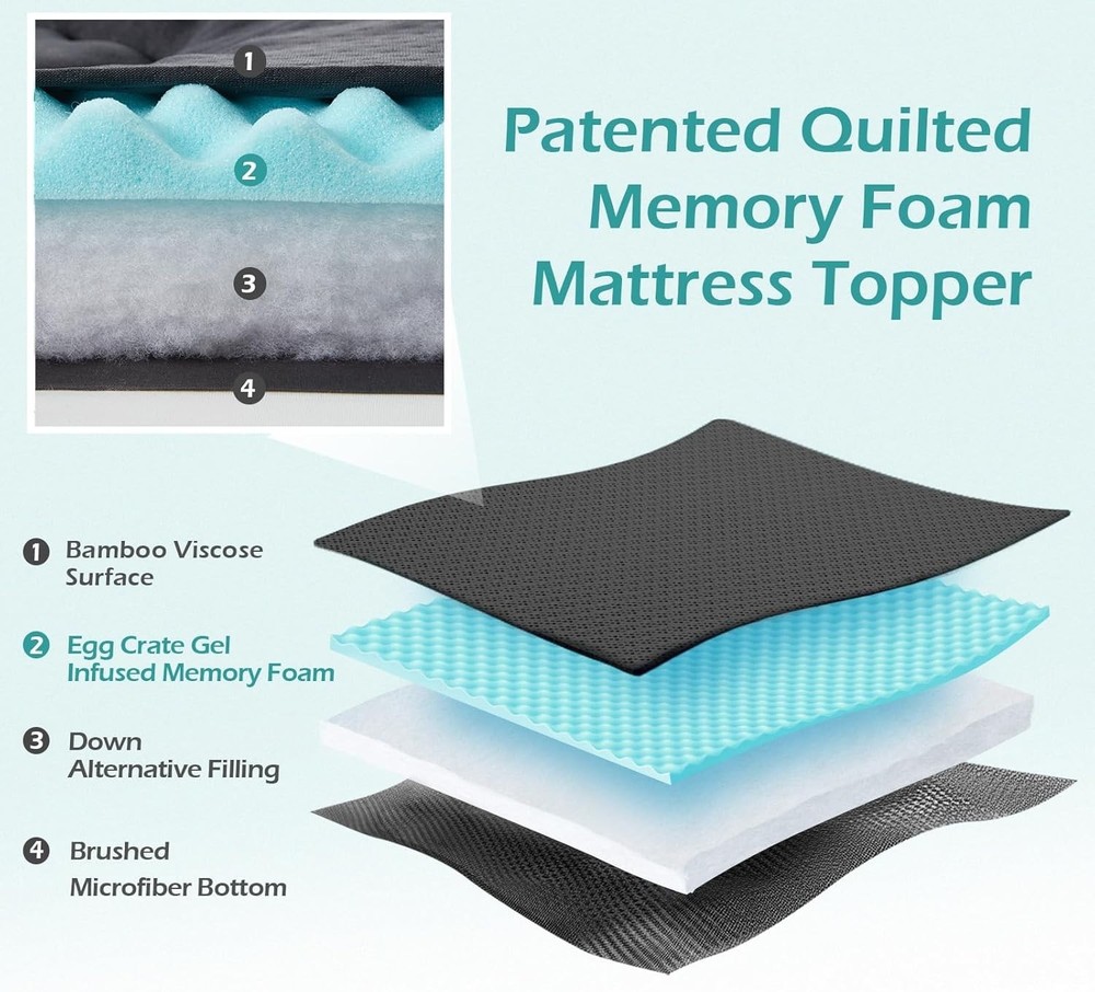 Memory Foam King Bed Topper - 21” Deep Pocket, Noiseless & Orthopedic Support