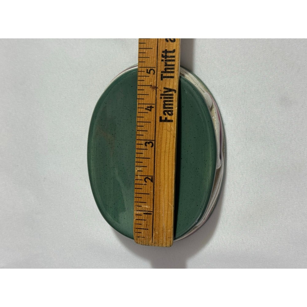 vintage studio art pottery soap dish green white