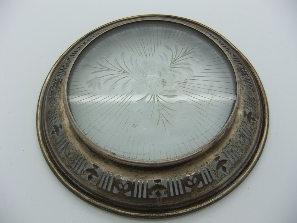Vintage Sterling Silver Dish With Etched Crystal Insert