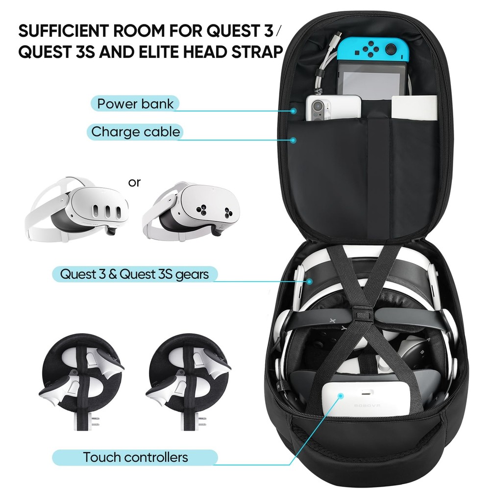 Large Capacity Carrying Case for Meta Quest 3/2 VR Headset & Accessories