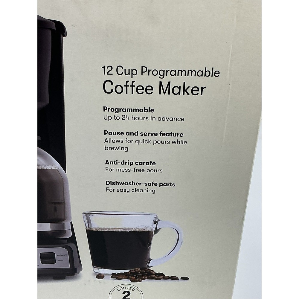 KitchenSmith by Bella 12 Cup Programmable Coffee Maker Black Auto Drip NEW