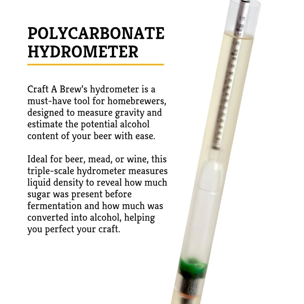 Craft A Brew - Polycarbonate Hydrometer - Triple Scale - Measures Potential...