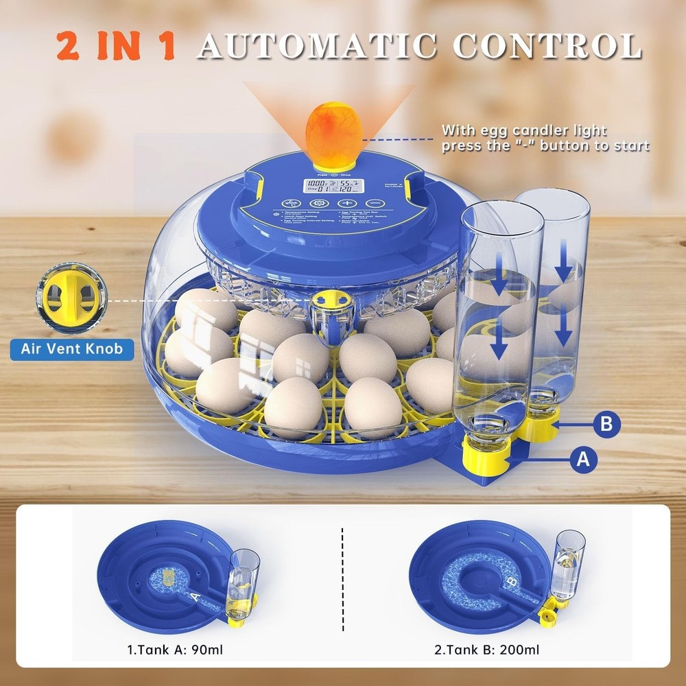 Incubators for Hatching Eggs, 18-Egg Incubator with Automatic Egg Turning and...