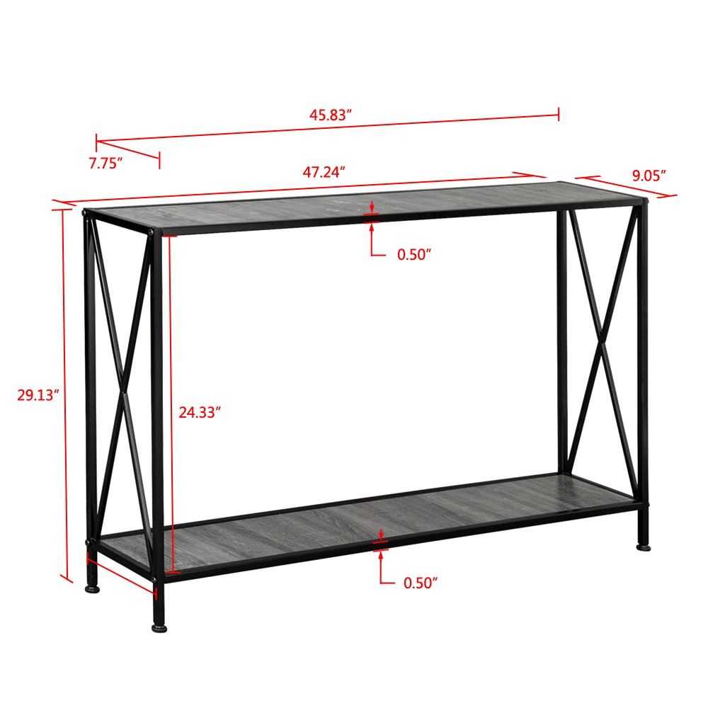 Grey MDF Countertop Black Wrought Iron Base 2 Layers Forked Console Table