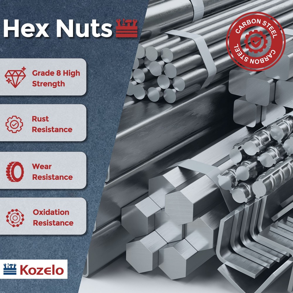 4pcs Hex Nuts - [M14-2] Carbon Steel Grade 8 Hardware Nuts, Black