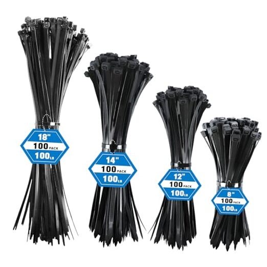 Zip Ties Assorted Sizes,  400 Pack (8+12+14+18Inch) Black Cable Ties, Self