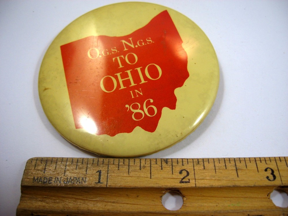Vintage 1986 OGS NGS Conference Pinback Button Ohio State Shape Genealogical Soc