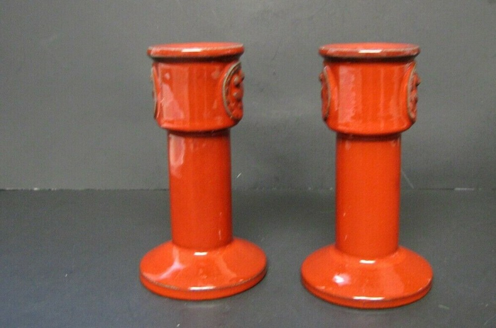2 - Beautiful GUSTAVSBERG Red Candle Holders
