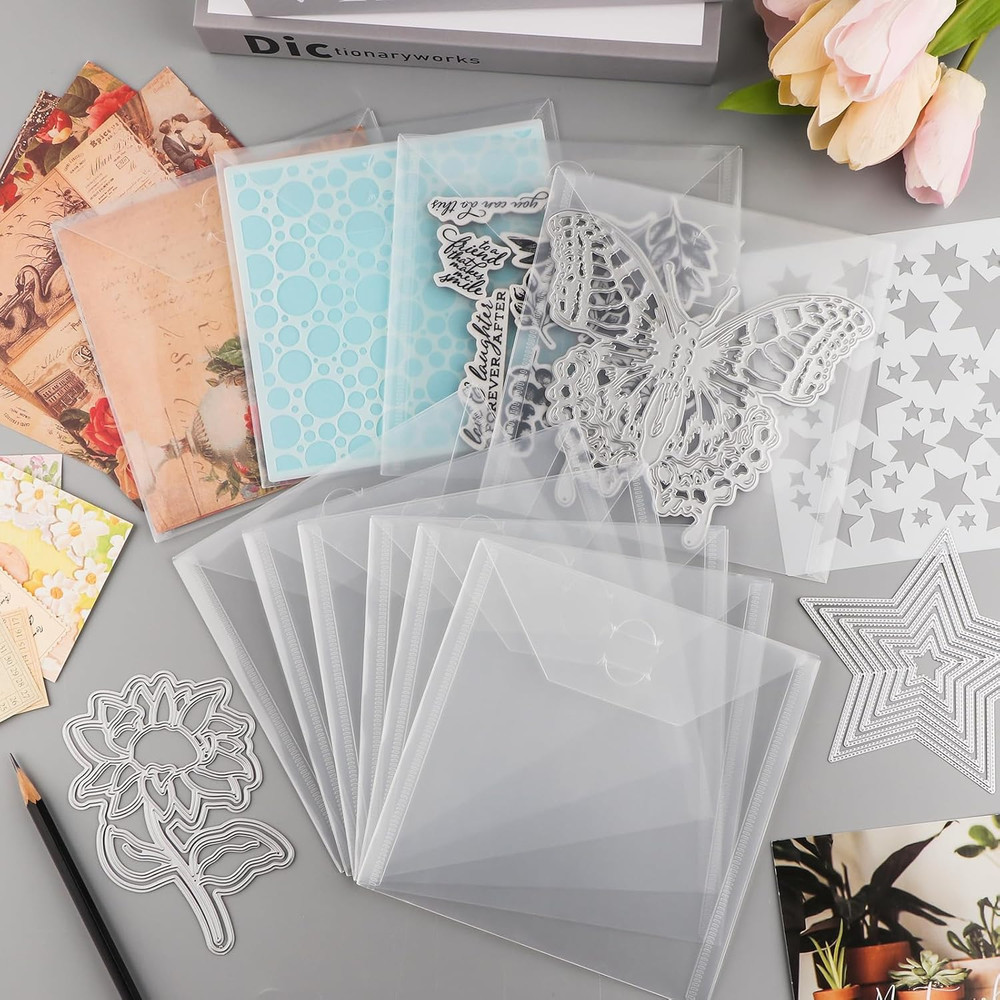 20 Pack Storage Envelopes,Clear 6.4X6.4" Resealable Plastic Envelopes Pockets fo