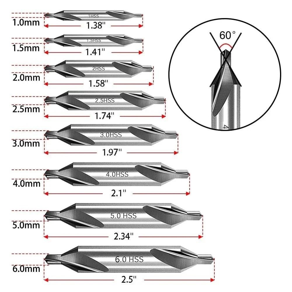 8 Pcs Center Drill Bits Set, Countersink Tools for Lathe Metalworking 60 Degree