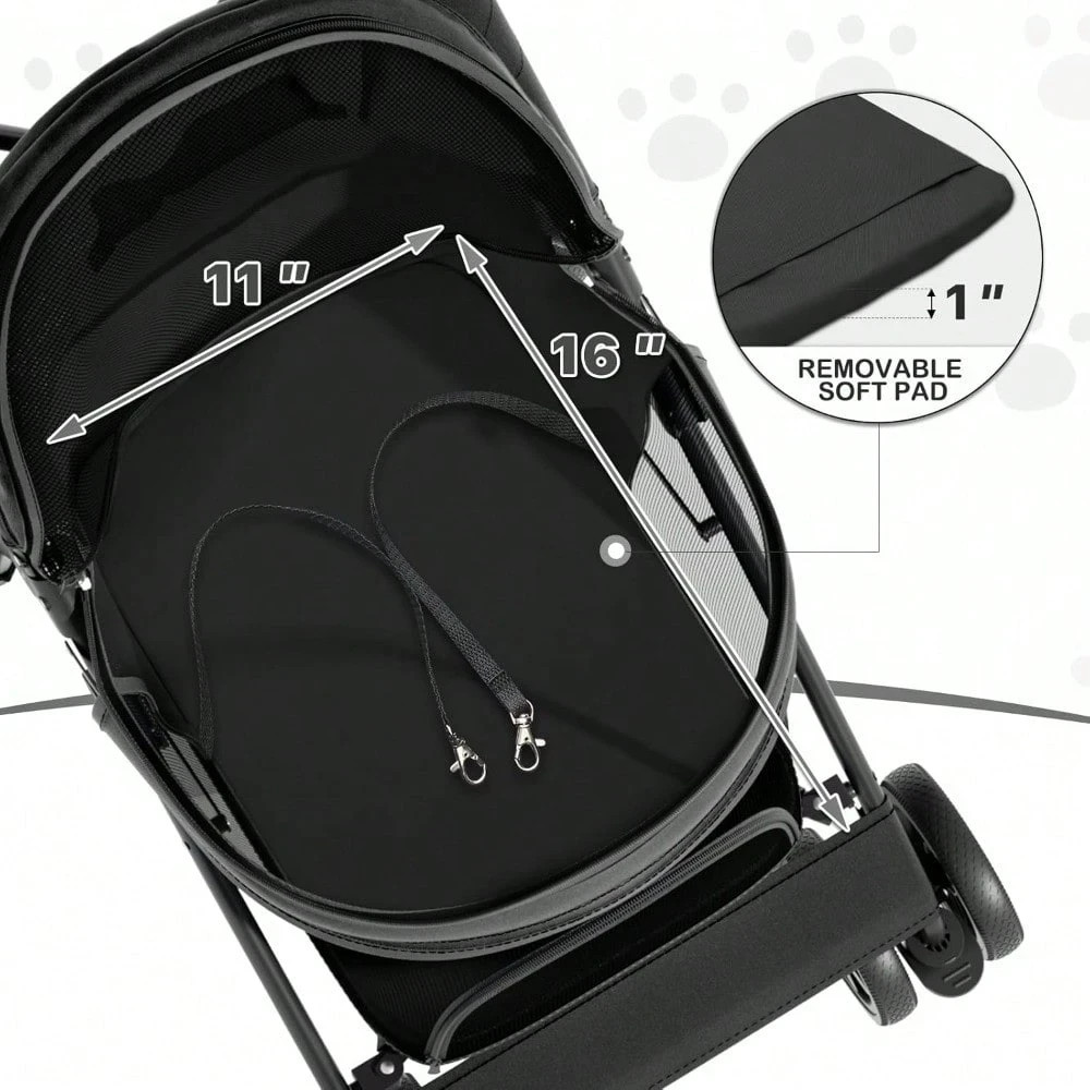 Foldable 4-Wheel Pet Stroller For Small Medium Pets Black