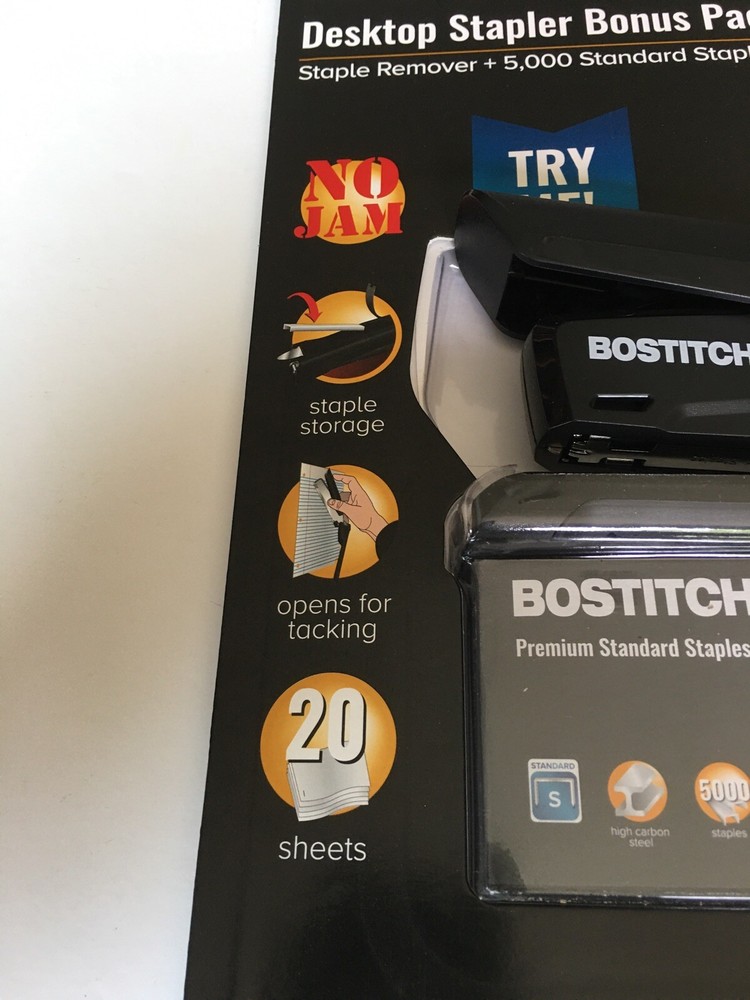 Bostitch Desktop Stapler Bonus Pack Black, Ez Squeeze Staple Remover + 5K Staple