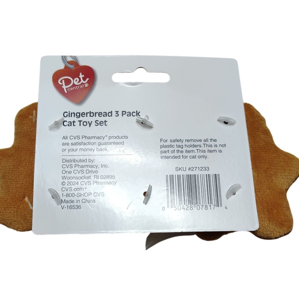 Pet Central Gingerbread 3 Pack Plush Interactive Crinkle Cat Toy Set