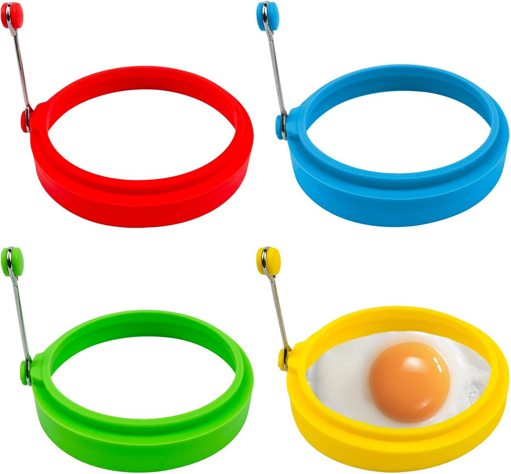 Egg Ring Set, Silicone Egg Ring Molds, Fried Egg Rings and Non-Stick Egg Cooker