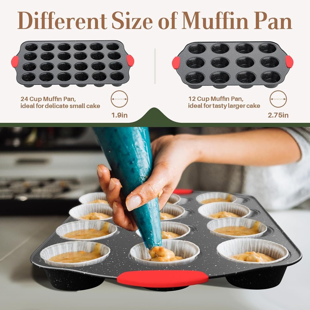 11-Piece Nonstick Baking Pan Set, Stackable,with Silicone Handles, Red and Black
