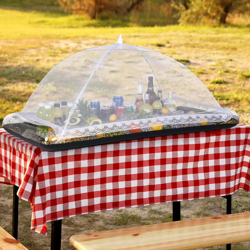 8 Pcs Glitter Inflatable Serving Bar Kit Includes 2 Salad Buffet Tray with Drain