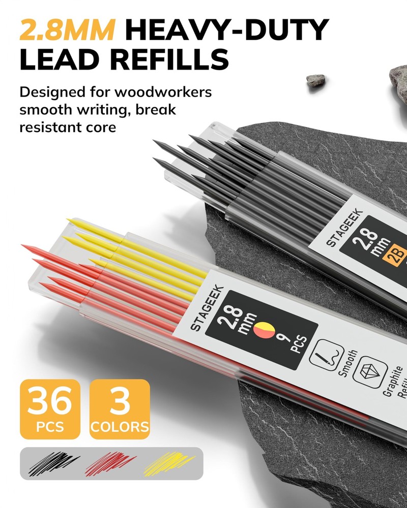 2 Pack Carpenter Pencils with Sharpener, Mechanical Carpenter Pencils with 38...
