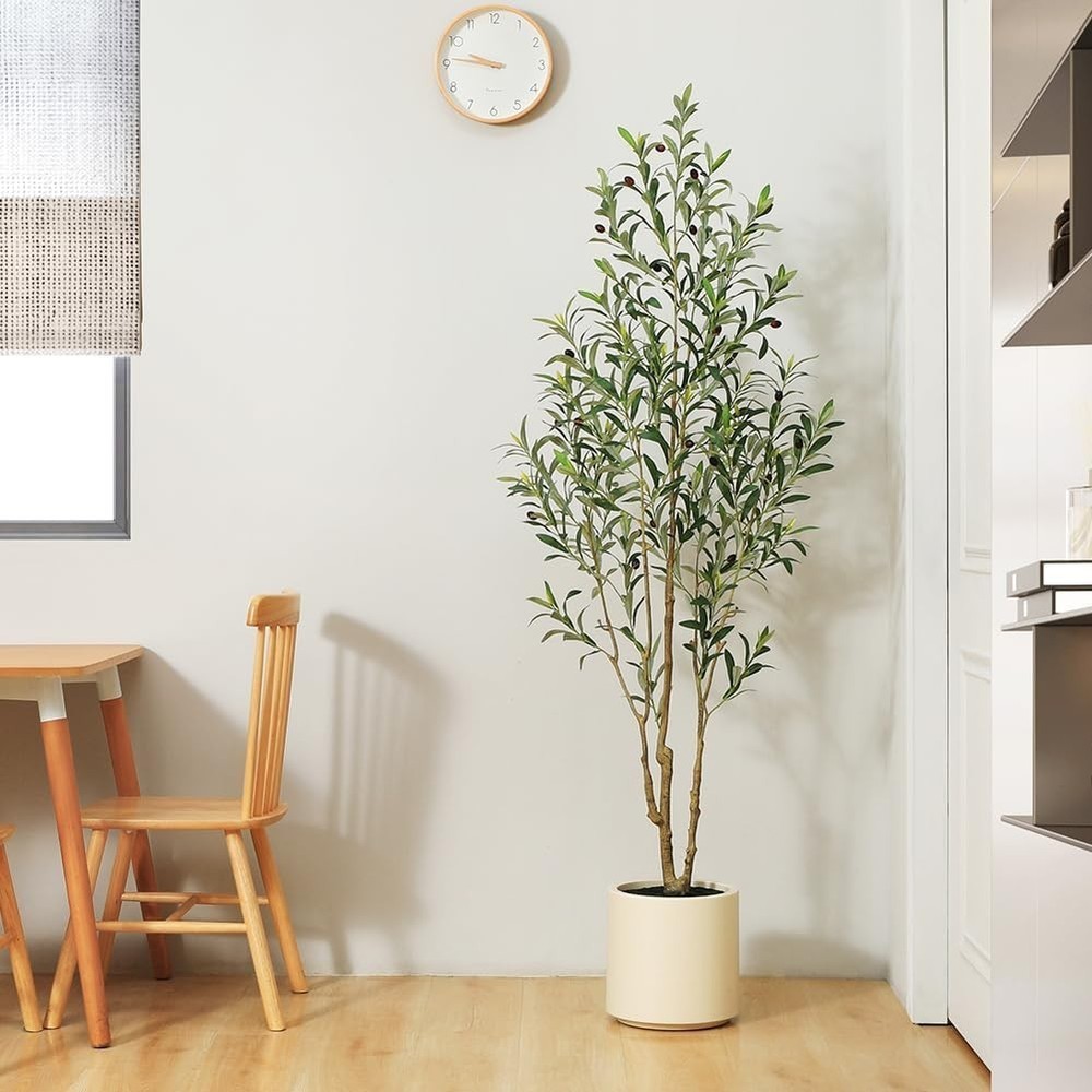 6ft Artificial Olive Tree in White Planter