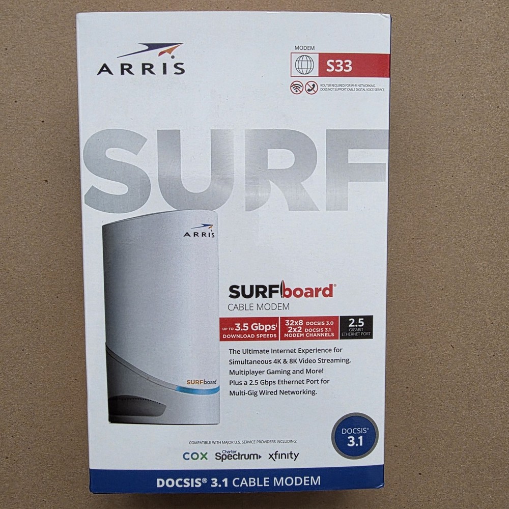 ARRIS S33 Surfboard DOCSIS 3.1 Multi-Gig Cable Modem