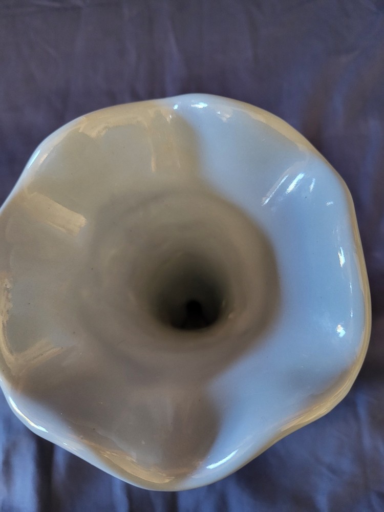 Very Cool Cornucopia Style Blue Ceramic Vase 7" Tall