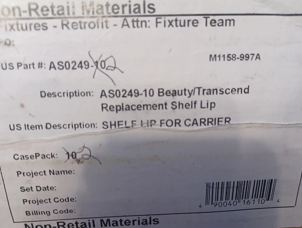 2 Pack 12" AS0249 Beauty/Transcend Replacement Shelf Lip