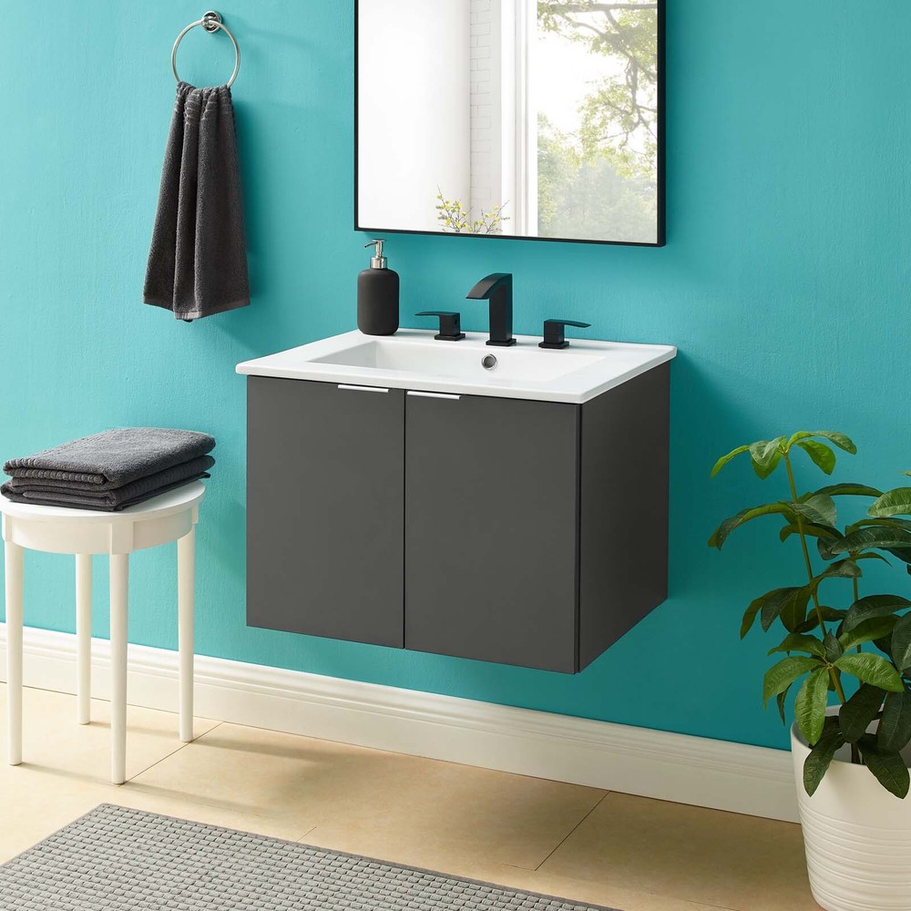 Modway Maybelle 24" Wall-Mount Bathroom Vanity In Gray White