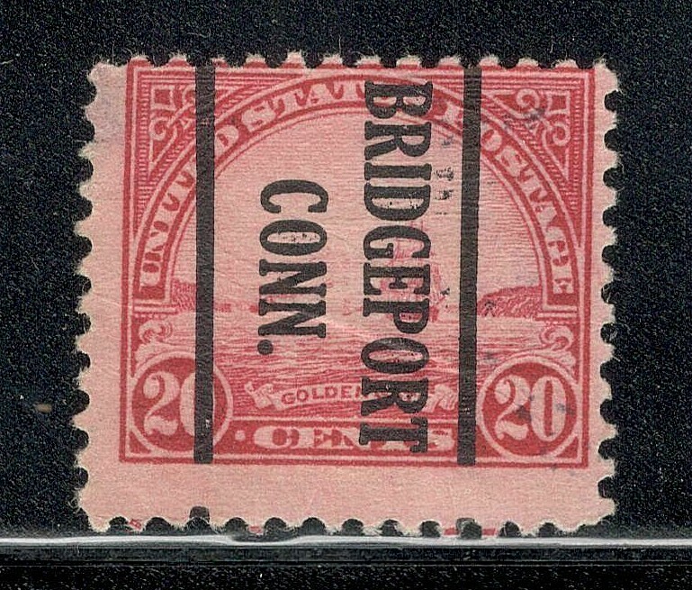 Sc # 567 ~ 20 cent Golden Gate Issue, Precancel, BRIDGEPORT CONN.