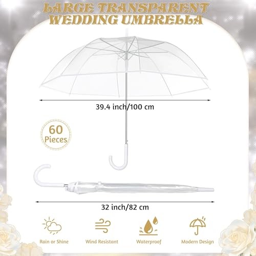 Pieces Clear Wedding Umbrellas with Foldable Storage Box Transparent Auto 60