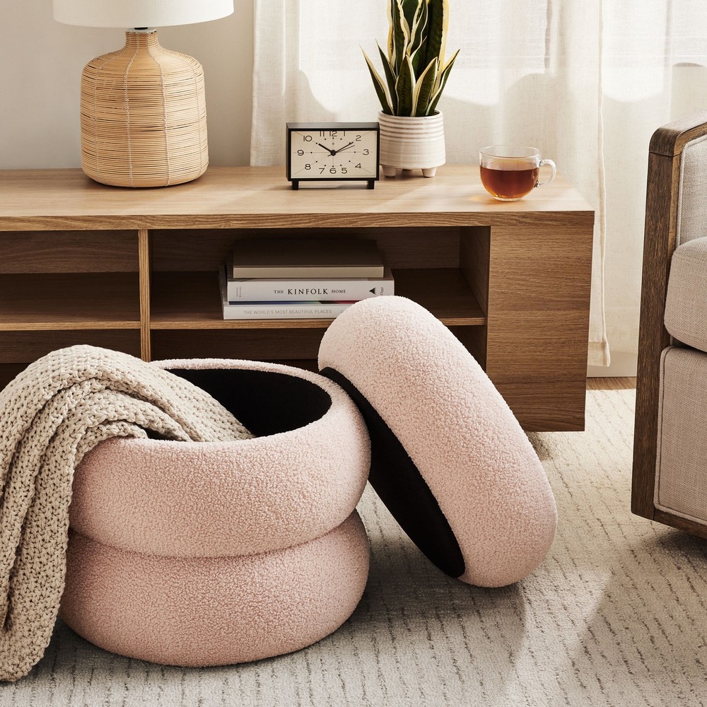 Boucle Cloud Storage Ottoman, Blush