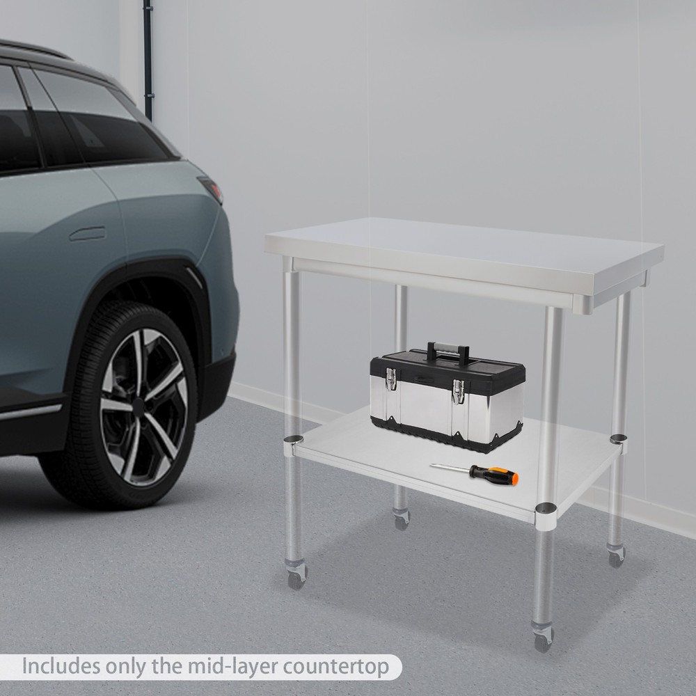 Stainless Steel Rectangular Shelf for Work Table, Adjustable 220 lbs Capacity