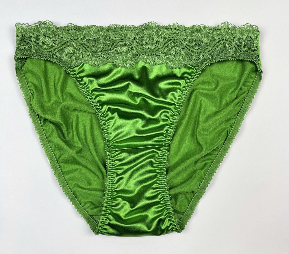 Satin Panty with Lace Green M