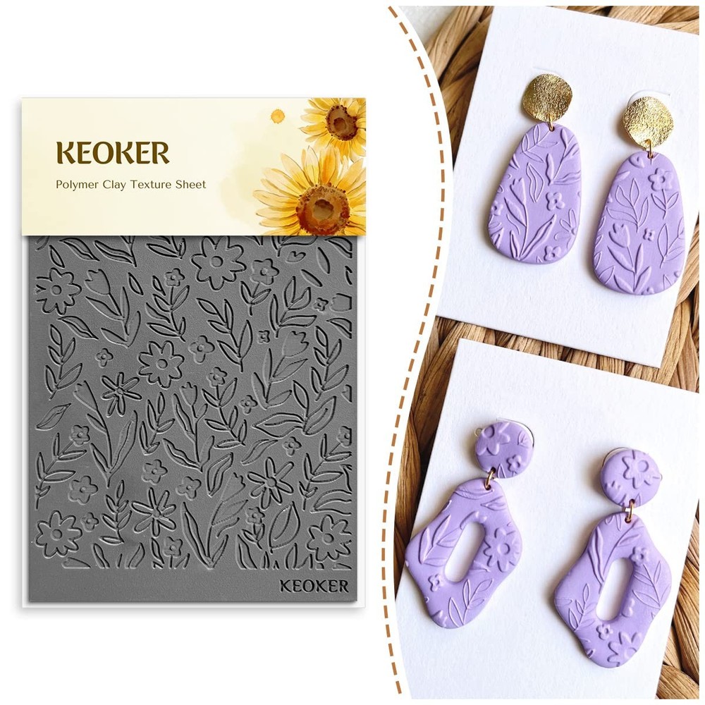 Keoker Polymer Clay Texture Sheets, Mat for Making Floral A