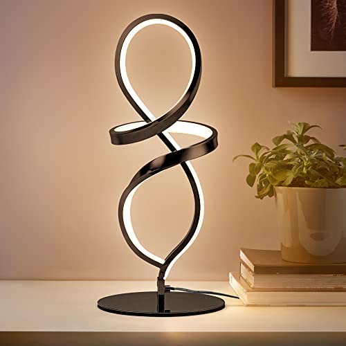 Modern Table Lamp, LED Spiral Lamp, Black Bedside Lamp with Stepless Dimming