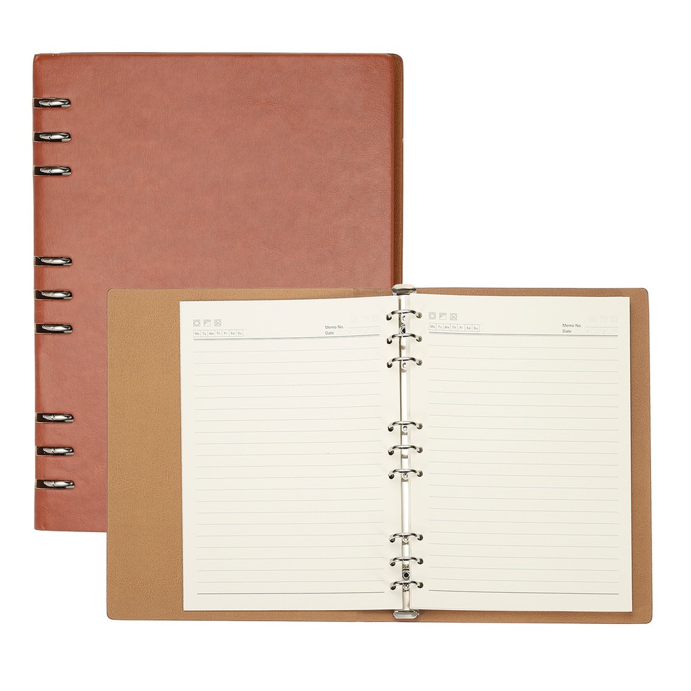 B5 Refillable Leather Notebook 9 Ring Hardcover Binder Notebook Brown