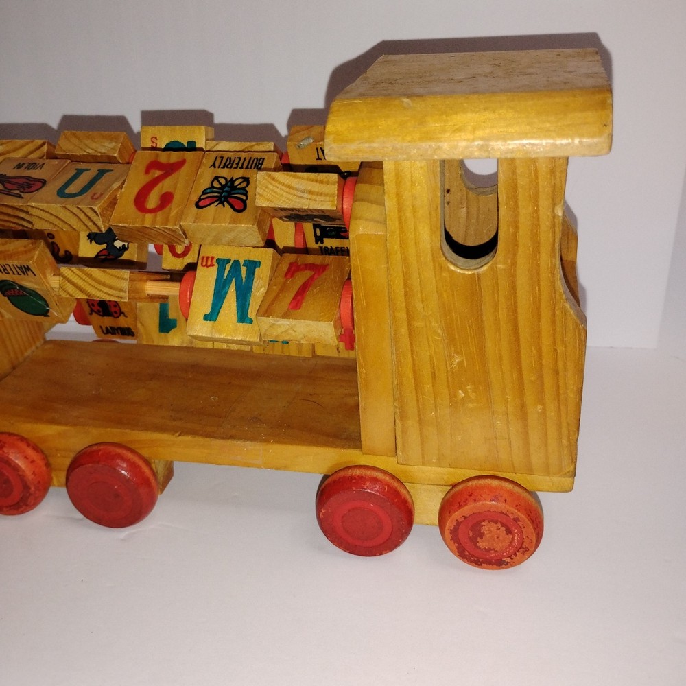 Vintage Wooden Train Engine Alphabet Push/Pull Toy -10