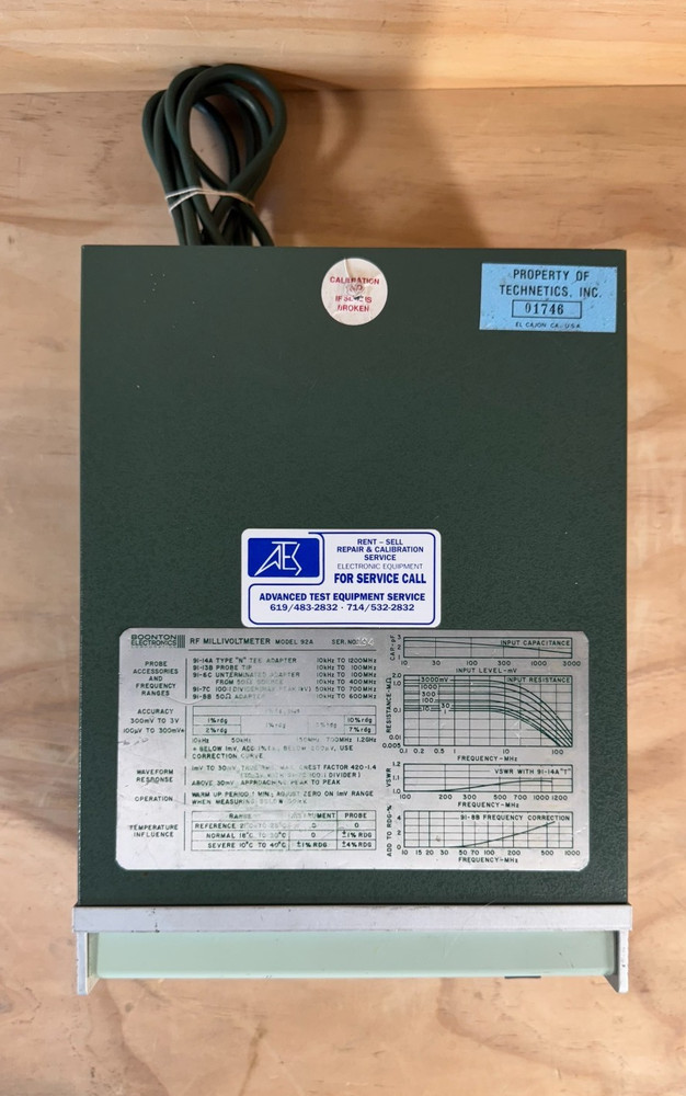 Boonton RF Millivolt Meter Model 92A No Probe Powers On As Is