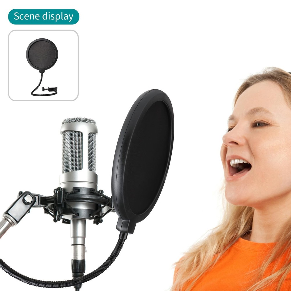 Professional Microphone Pop Filter Shield,Mic Wind Shield Screen with Blue Ye...