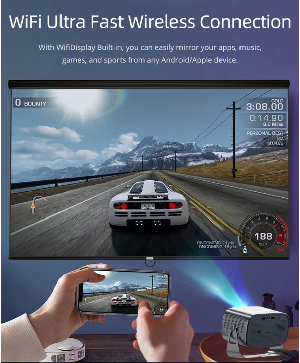 "Portable Cloud Projector 720P HD, 4K Decoding, WiFi & Bluetooth