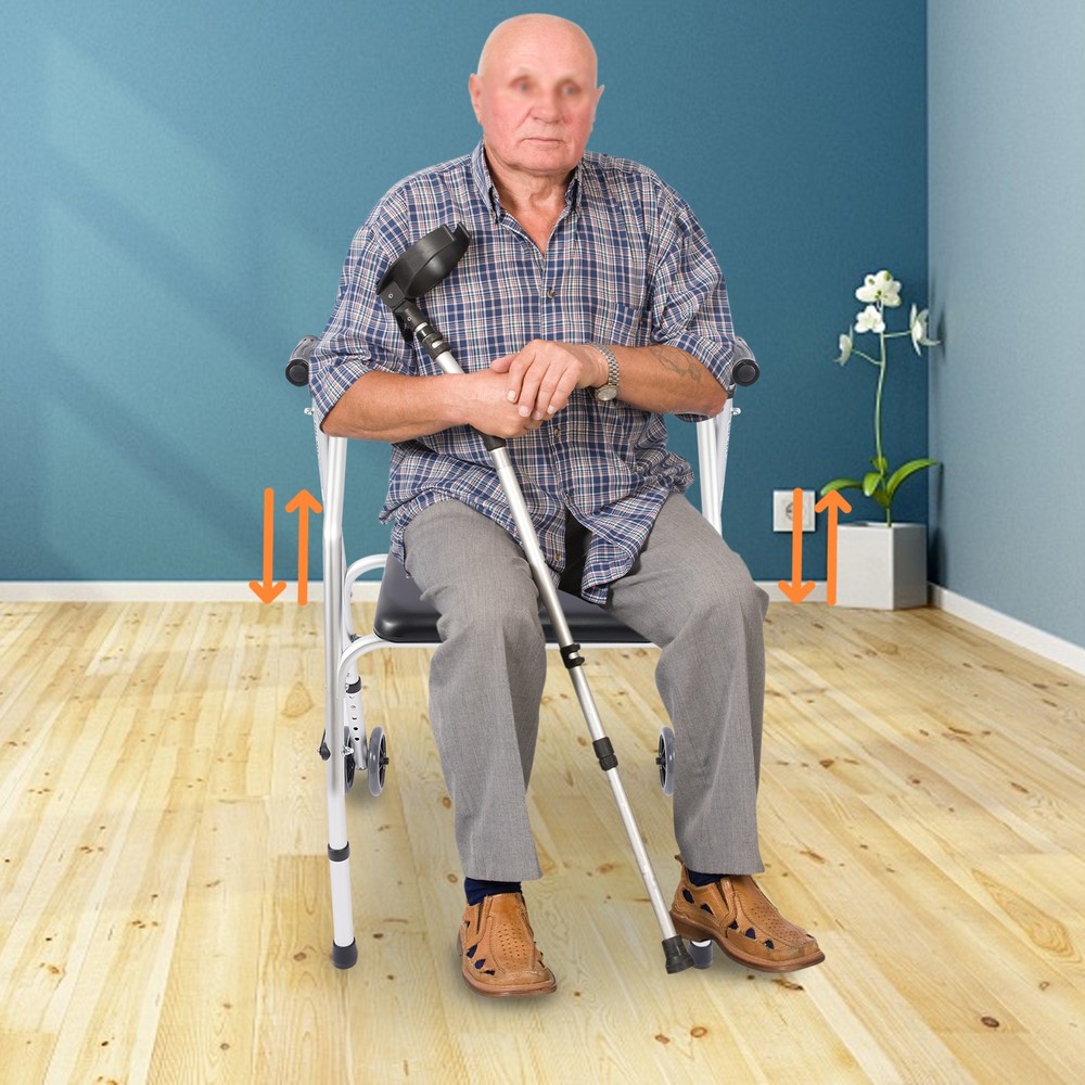 Adjustable Height Walker Folding Walker Floorstanding Foldable Chair 48-58cm