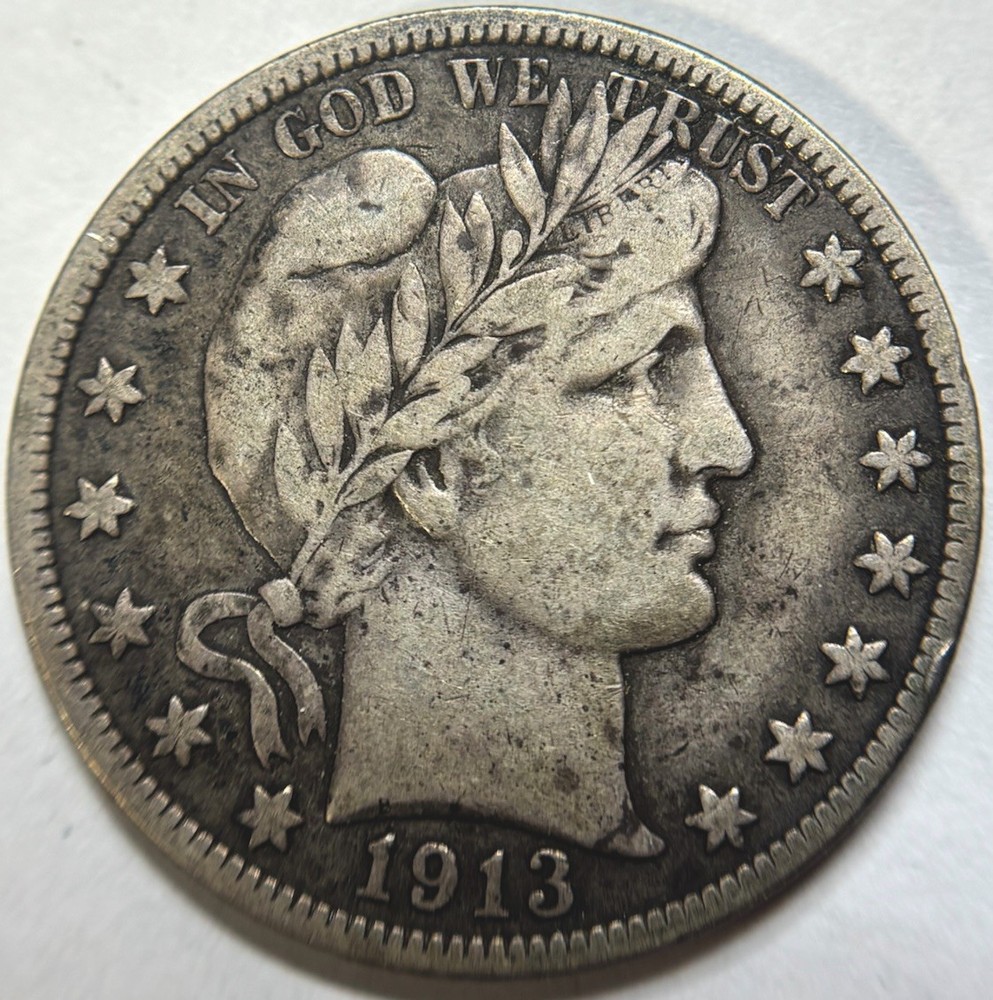 1913 S Barber Half Dollar,COMPLETELY ORIGINAL. Better Date VF+