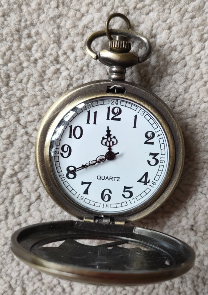 Rose Design Quartz Pocket Watch - Bronze effect without chain - requires battery