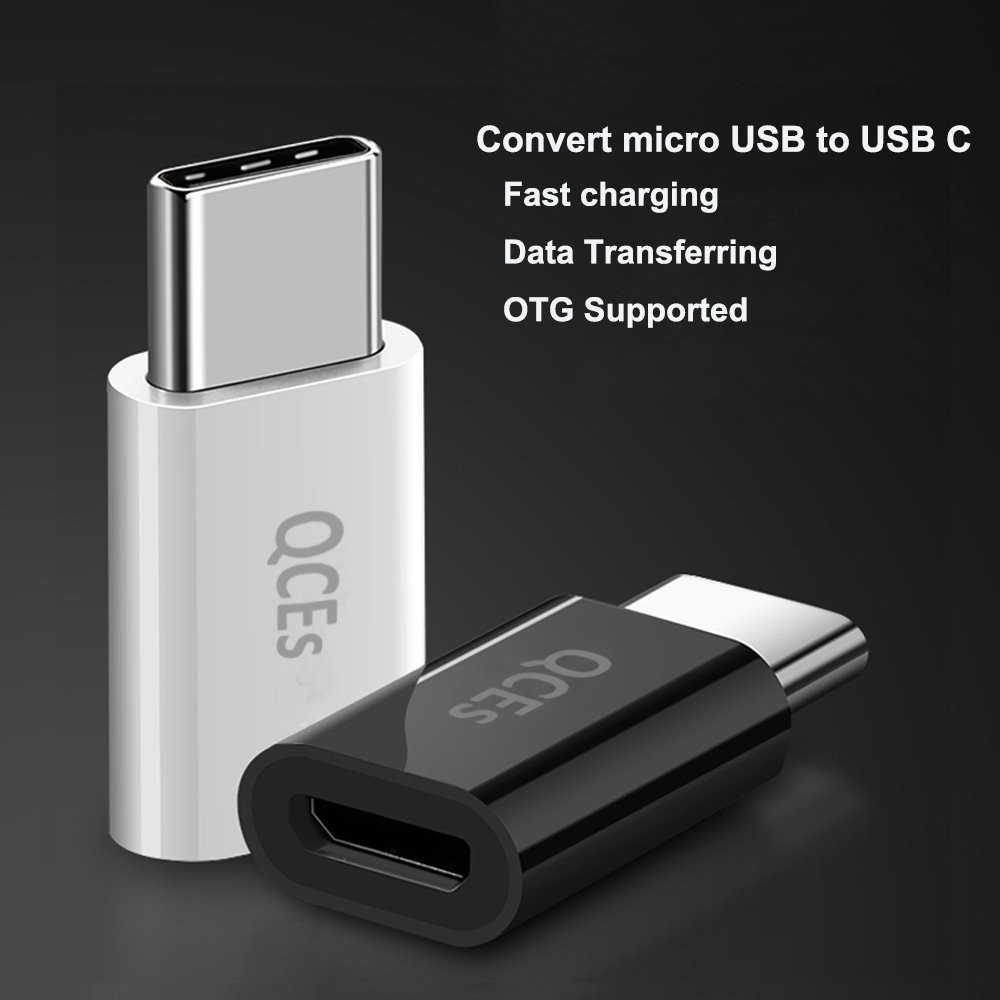 QCEs Micro USB to C Adapter 4Pack, Female USB-C Black, White