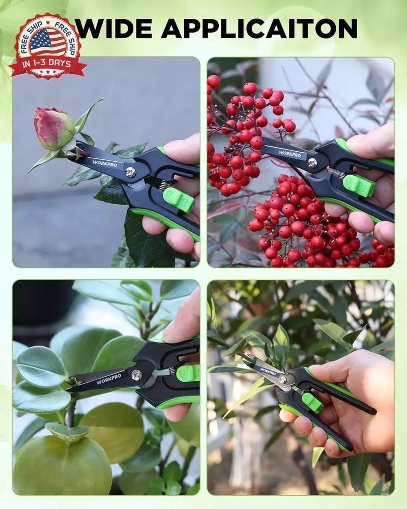 WORKPRO 6-Inch Pruning Shears, Sharp Gardening Scissors for Precise Cuts, High-C