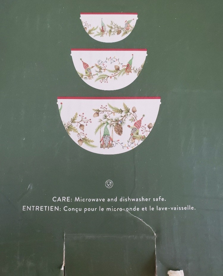 Pottery Barn Forest Gnome Three Mixing Bowls Nesting 3 pc Set with Original Box