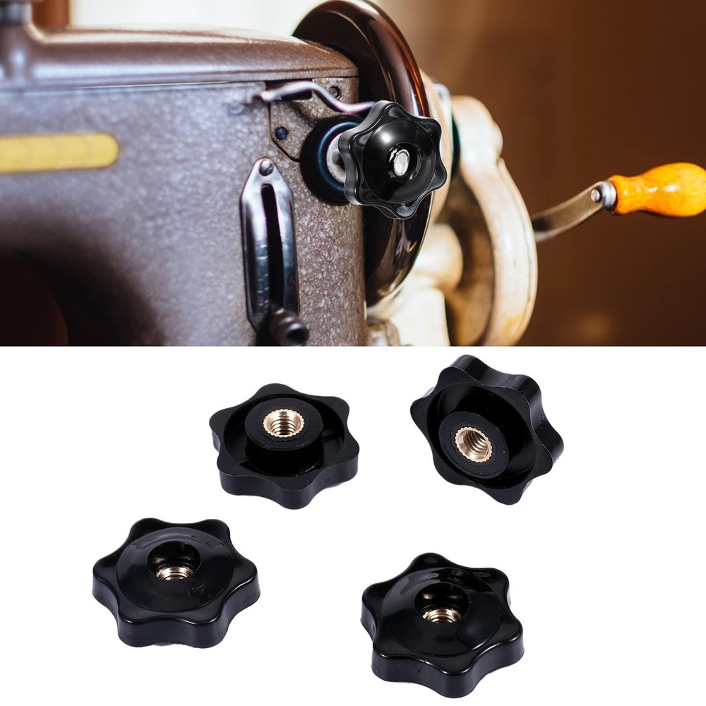4 PCS 6 Star Knobs, Black Nylon Screw-On Type Thru Threaded Knob Nuts, M6 Hex...