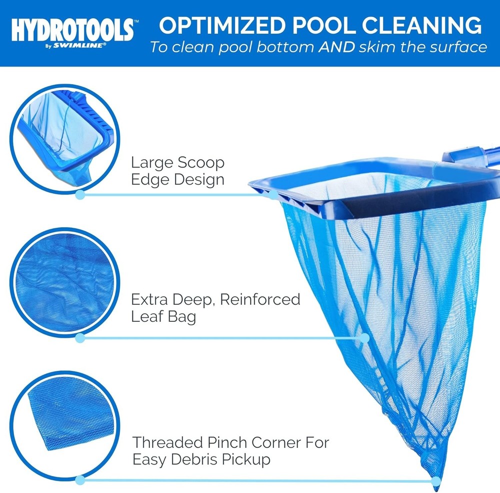 Hydrotools Leaf Rake Extra Large Deep Mesh Pool & Pond Skimmer Net